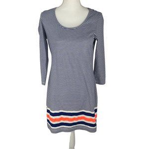 Lilly Pulitzer Beacon Navy Blue White Striped 3/4 Sleeve Mini Dress Small S